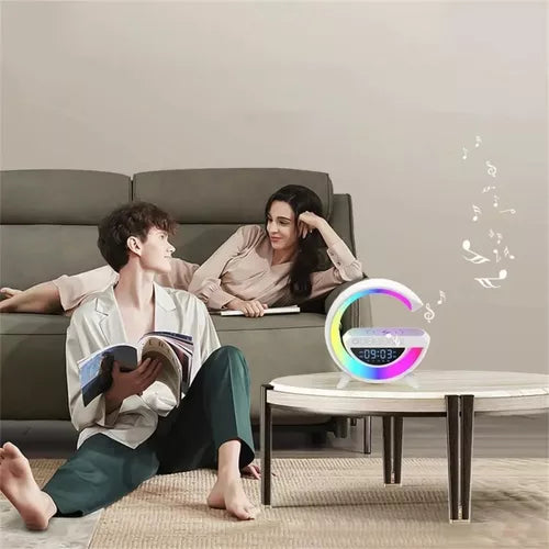 Caixa De Som Bluetooth G Speaker Luminária Bluetooth Inteligente Carregador Sem Fio 3 em 1 Alarme Luz RGB Smart Station