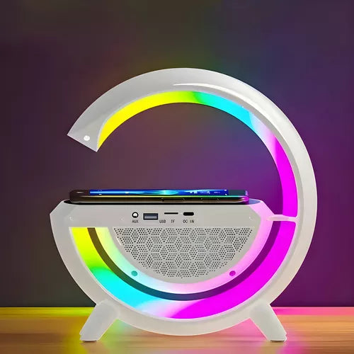 Caixa De Som Bluetooth G Speaker Luminária Bluetooth Inteligente Carregador Sem Fio 3 em 1 Alarme Luz RGB Smart Station